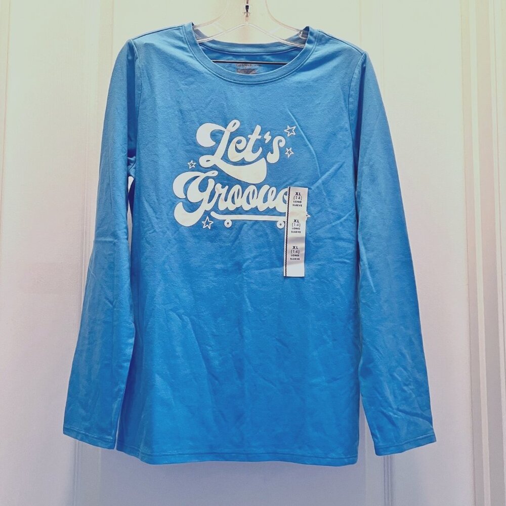 Cat & Jack-NWT- Girls X Large (14) Long Sleeve "Lets Groove) Top-Blue/White-Thin